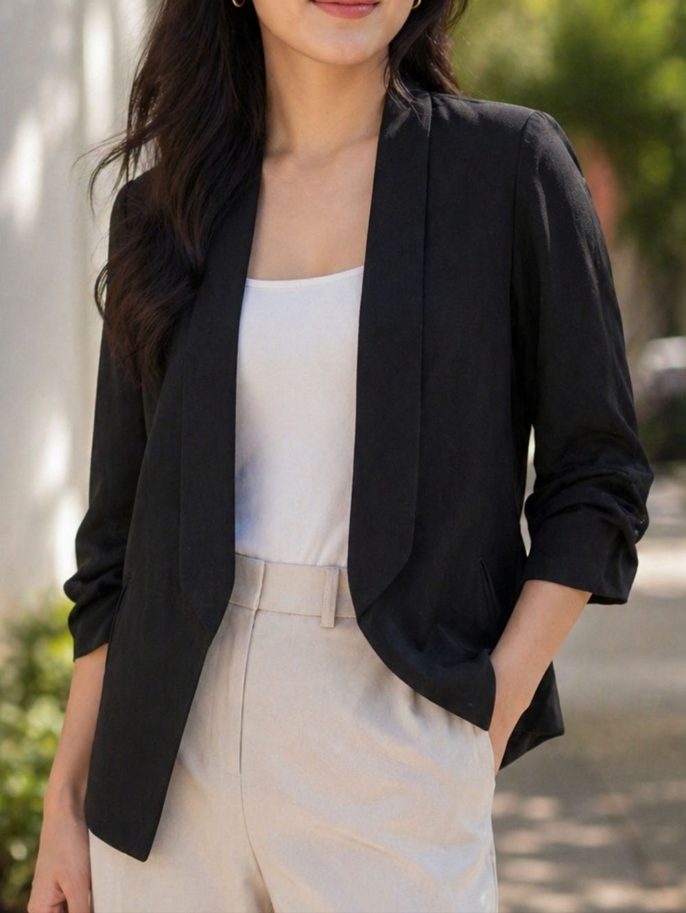 Aritzia Babaton Black Power Blazer | Open Front Tailored Career Office Jacket - Picture 1 of 9